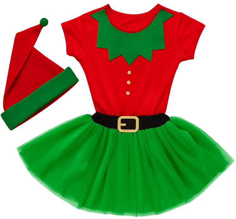 Trang phục yêu tinh cho bé gái, váy xòe, váy giáng sinh, mũ yêu tinh, màu đỏ, màu xanh lá, giáng sinh, Elf costume for girl, tutu dress, christmas dress, elf hat, red, green, christmas