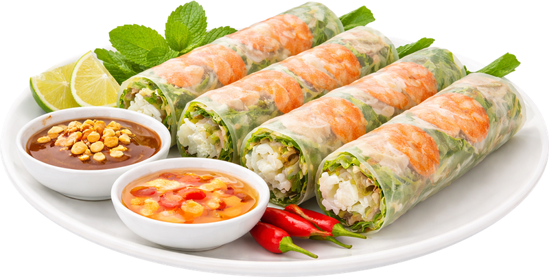 Gỏi cuốn, tôm, bún, rau sống, bánh tráng, nước chấm, tương đậu phộng, chanh, ớt, món khai vị, đĩa trắng, tươi ngon, vietnamese fresh spring rolls, shrimp, rice vermicelli