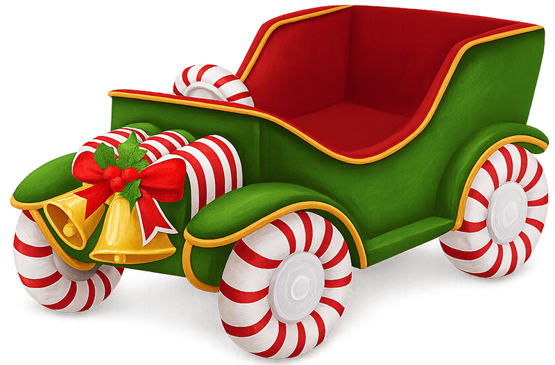 Xe trang trí kẹo gậy, xe giáng sinh, trang trí lễ hội, kẹo gậy, chuông, green car with candy canes, christmas car, festive decoration, candy cane, bells