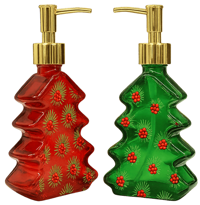 Bình đựng xà phòng, cây thông, trang trí phòng tắm, màu đỏ, màu xanh lá, lễ hội, soap dispenser, christmas tree, bathroom decor, red color, green color, festive
