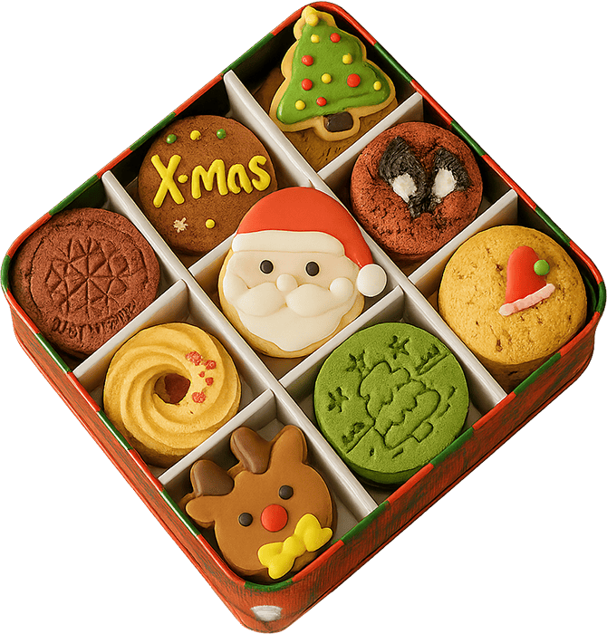 Bánh quy giáng sinh, giáng sinh, hộp bánh, bánh quy, bánh ngọt, ông già noel, tuần lộc, cây thông, christmas cookies, christmas, cookie box, cookies, pastries, santa claus, reindeer, christmas tree