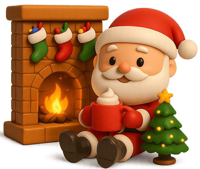Ông già noel, giáng sinh, noel, hoạt hình, chibi, lò sưởi, vớ giáng sinh, cây thông, đồ họa 3d, ông già noel uống, Santa claus, christmas, xmas, cartoon, chibi, fireplace, christmas stockings, pine tree 2