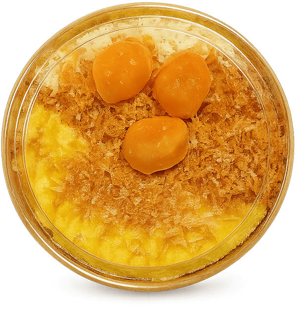 Bánh bông lan trứng muối mix dừa nướng, bánh ngọt, món ăn vặt, hộp nhựa, góc chụp từ trên xuống, trứng muối, chà bông, sốt kem, dừa nướng, bánh bông lan, salted egg sponge cake mix grilled coconut 1