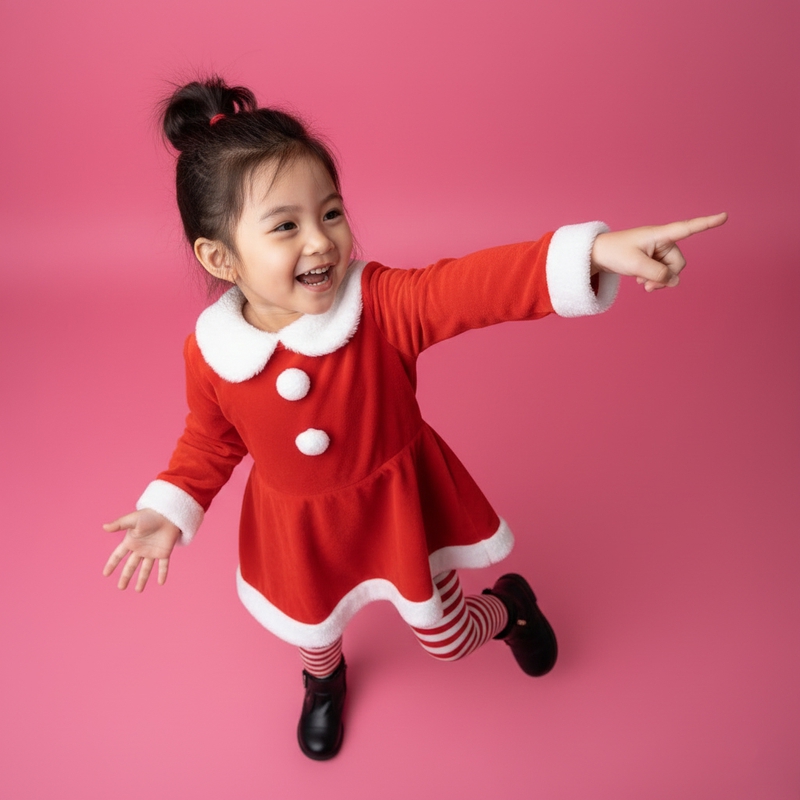 Bé gái, trẻ em, giáng sinh, trang phục giáng sinh, váy đỏ, vui vẻ, asian girl, child, christmas, christmas outfit, red dress, cheerful