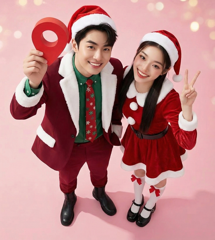 Cặp đôi, nam nữ, trang phục giáng sinh, mũ giáng sinh, nón noel, giáng sinh, couple, man woman, christmas outfit, santa hat, noel hat, christmas
