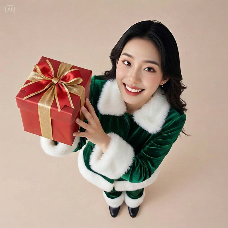 Cô gái, người mẫu, trang phục giáng sinh, mũ giáng sinh, món quà, girl, model, christmas outfit, santa hat, gift