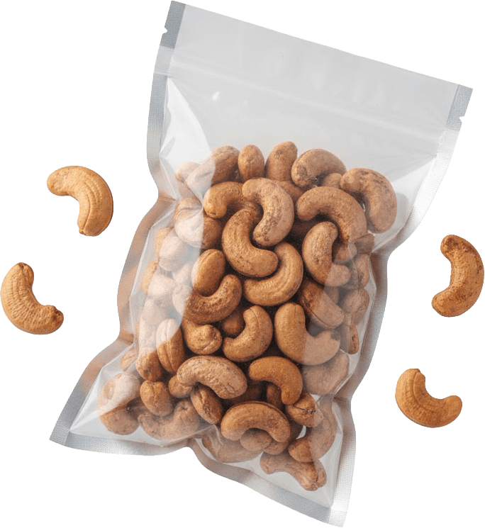 Hạt điều, hạt rang, túi zipper, bao bì trong suốt, hạt dinh dưỡng, ăn vặt, Cashew nuts, roasted cashews, zipper bag, transparent packaging, nutritious nuts, snack