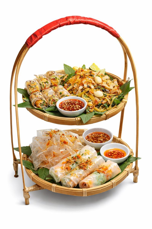 Bánh tráng trộn, mẹt bánh, gánh bánh, ăn vặt, ăn nhanh, basket of cakes, carrying basket of cakes, snacks, fast food 1