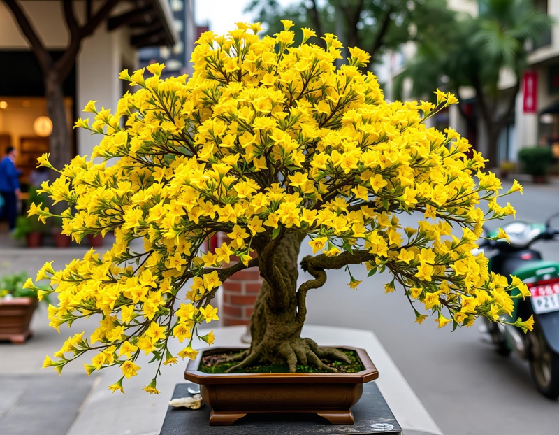 Hoa mai, chậu hoa, chậu hoa cảnh, cây cảnh, bonsai, flower, tết, xuân, spring, truyền thống, Việt Nam, hình nền, background - Ngân Dương 3