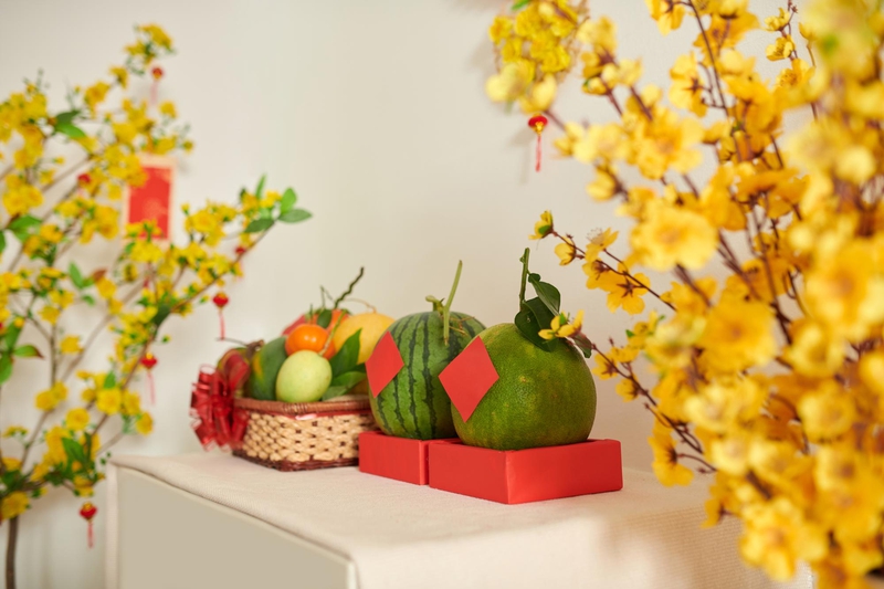 Mâm ngũ quả, trái cây, hoa mai, flower, tết, xuân, spring, truyền thống, Việt Nam, hình nền, background