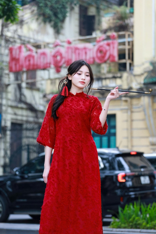 Áo dài, áo dài Việt Nam, áo dài màu đỏ, con gái, girl, truyền thống, tết, xuân, spring, Việt Nam, Hà Nội, Phố cổ - Hồng Quang Official