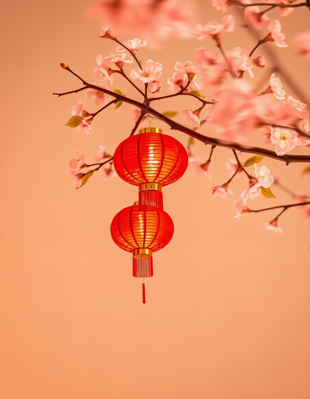 Đèn lồng, tết, hoa đào -  flickeringform
