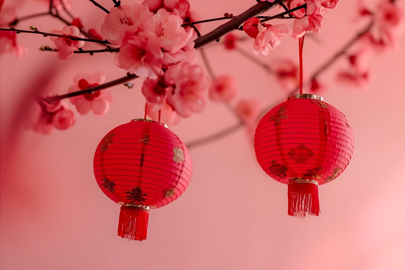 Đèn lồng, tết, hoa đào -  QuantumEdge