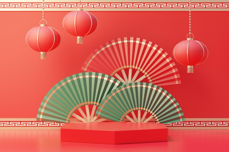 Bục sản phẩm, trang trí quạt, tết, phông đỏ -  tanatpon13p 1