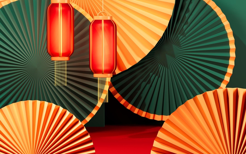 Quạt giấy, trang trí, tết -  TinaJi 1