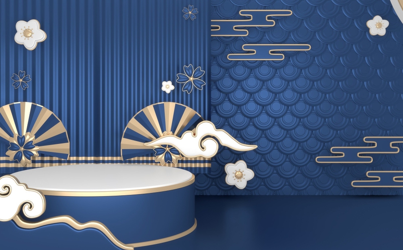 Nền xanh dương, bục sản phẩm, tết, truyền thống - navamin 10