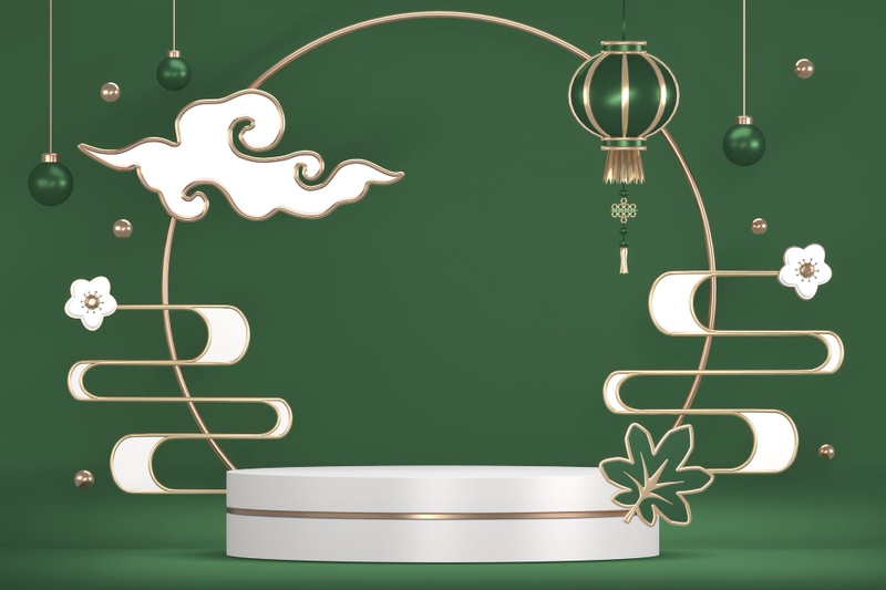Bục sản phẩm, tết, phông xanh lá cây - navamin 4