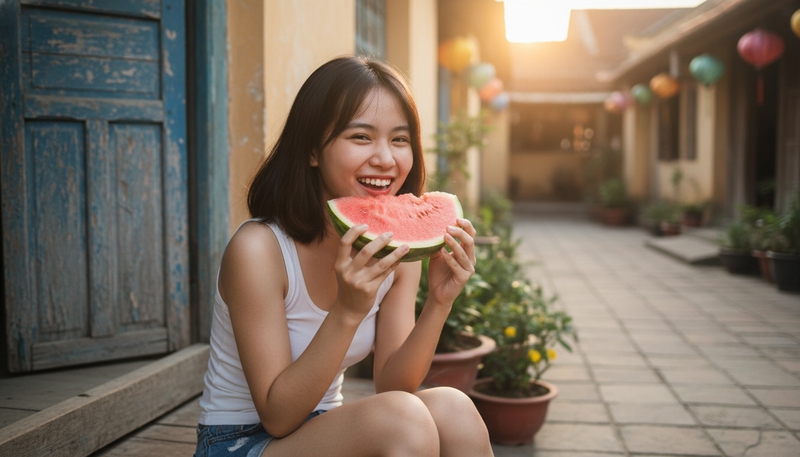 một cô gái việt nam 18 tuổi, xinh đẹp, tóc dài ngang vai, mặc bộ...