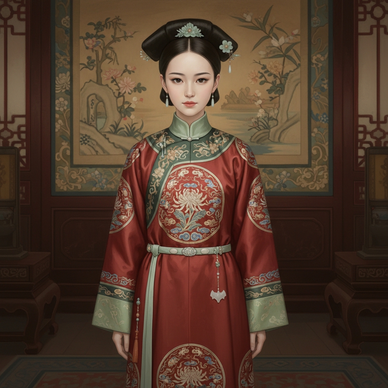A 14-year-old noble girl of the Qing Dynasty with a proud and upright presence,...