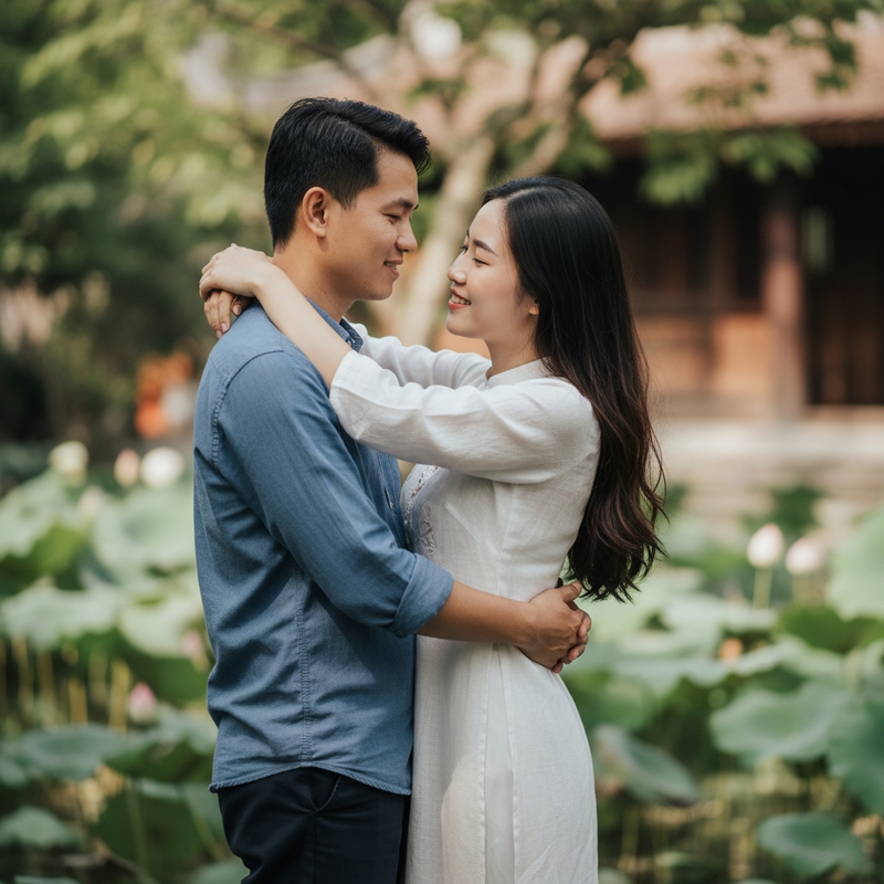 Vợ chồng ôm nhau . Với đặc điểm phong cách thực tế . Nếu...
