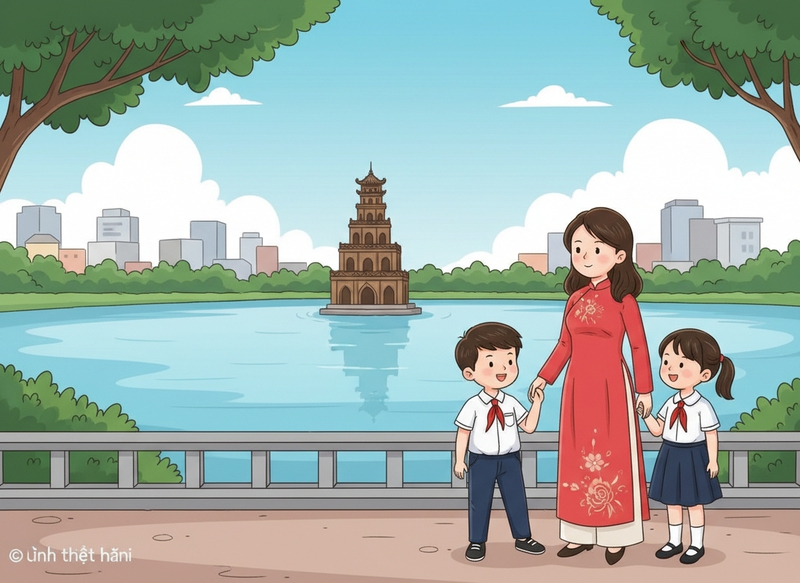 1 bức tranh đẹp, sinh động và dễ thương với nét vẽ của học...