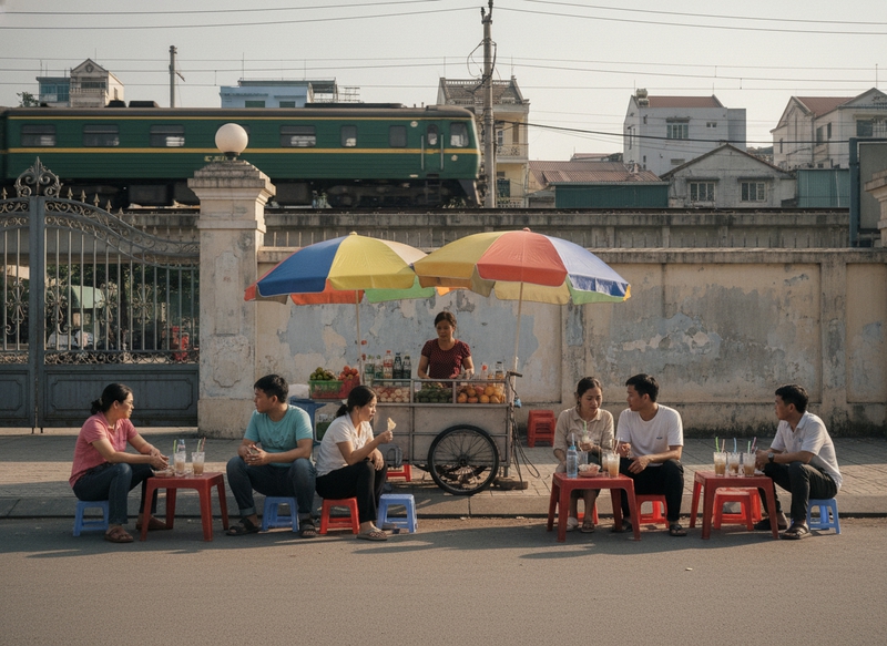 Tôi muốn tạo một hình ảnh là quán nước uống vỉa hè trước...