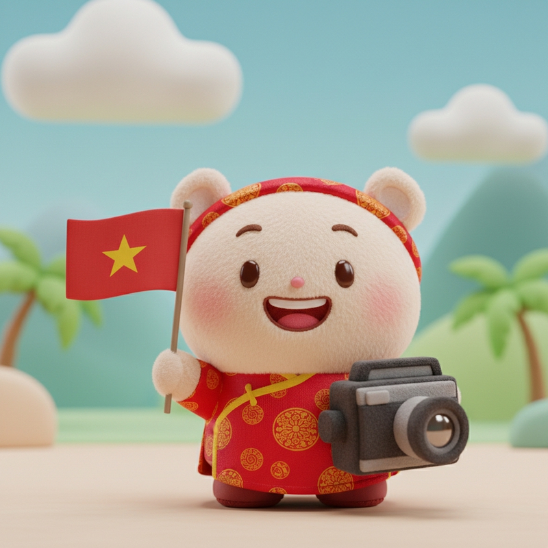 1 người đang cầm lá cờ việt nam và máy quay cười trước ống...