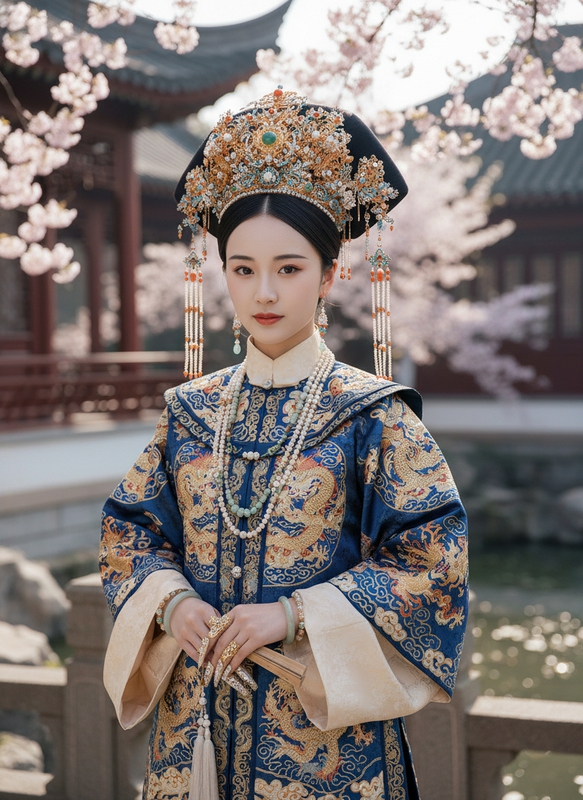 A fifteen-year-old Grand Princess of the Qing dynasty, adorned in attire and...