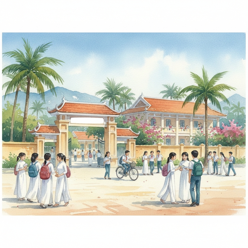 Mai em có đi học không. Với đặc điểm Phong cách: Màu nước (water...