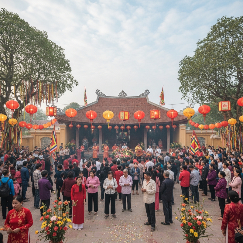 Đình làng Đồng Vân vào ngày rằm tháng Giêng, người dân tề...