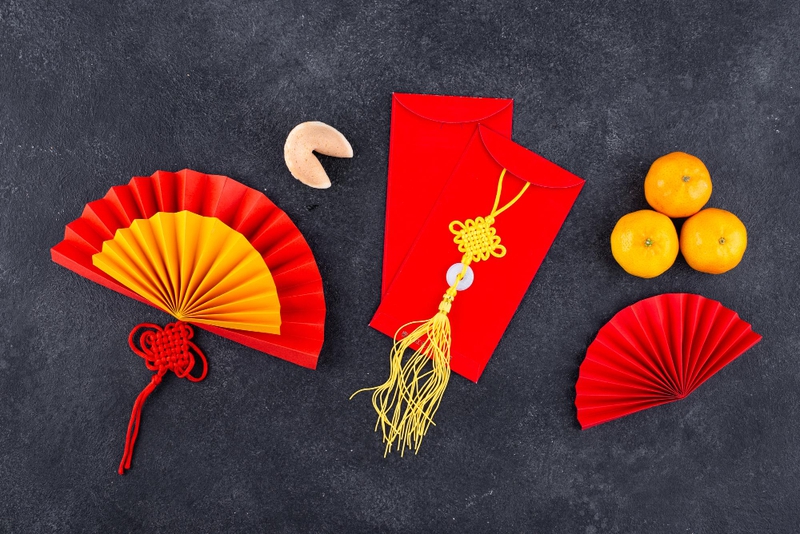 Bao lì chì, tết nguyên đán, năm mới, trang trí, quạt giấy, đồng xu, quả quýt, cành lựu, nút thắt may mắn, màu đỏ, màu vàng, khung ảnh, lăng trụ, red envelope - yuliyafurman 8