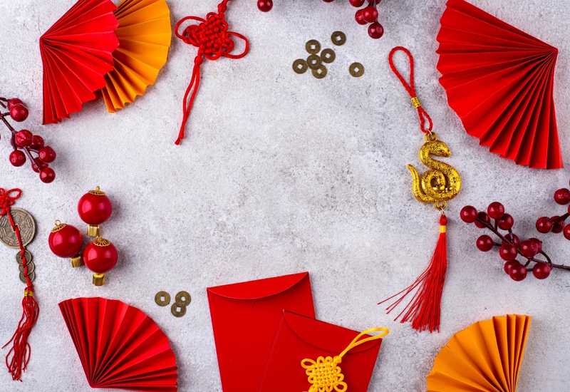 Linh vật rắn, tết nguyên đán, trang trí, bao lì xì, quạt giấy, lồng đèn, đồng xu, cành lựu, nút thắt may mắn, màu đỏ, màu vàng, khung ảnh, snake mascot, lunar new year, decoration - yuliyafurman