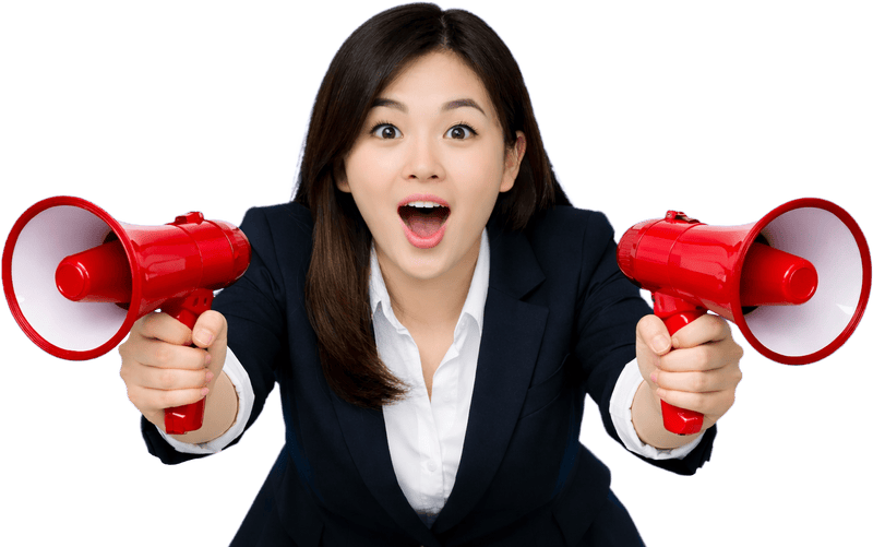 Cô gái, cầm loa thông báo 1