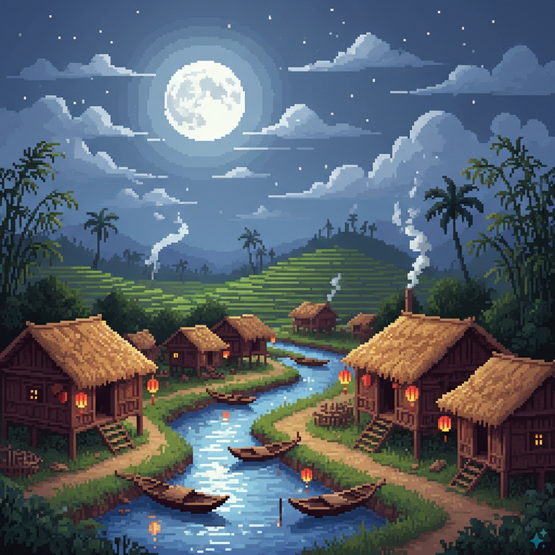 Trời tối và trăng tròn chiếu sáng xuống Ngôi làng quê yên tĩnh. Với đặc điểm Phong...