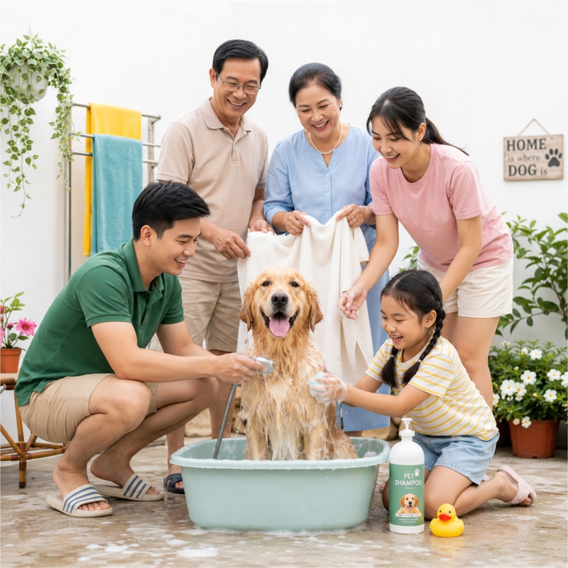 Gia đình, tắm cho thú cưng 3
