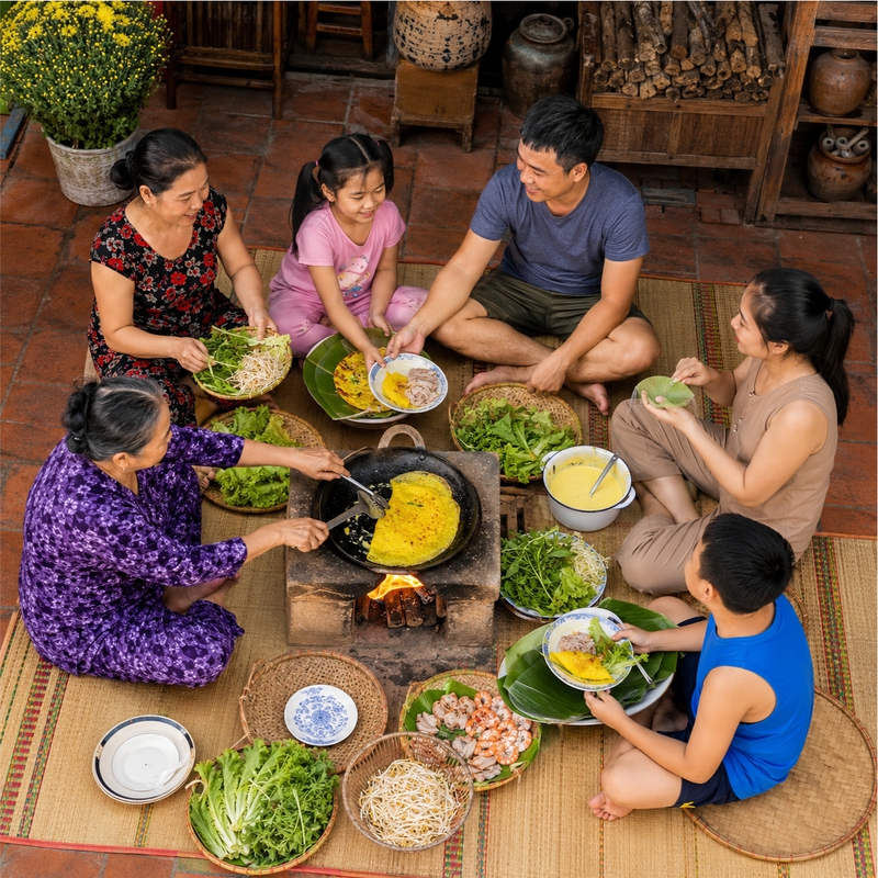 Gia đình, làm bánh xèo 4