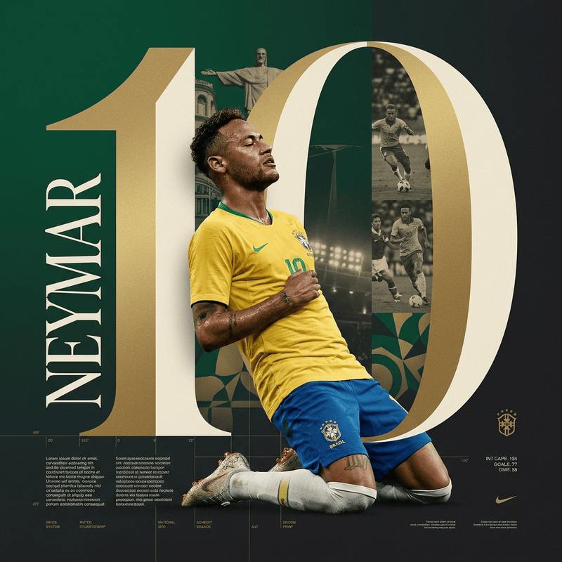 Create an award-winning Behance sports poster featuring Neymar Jr. designed by a...