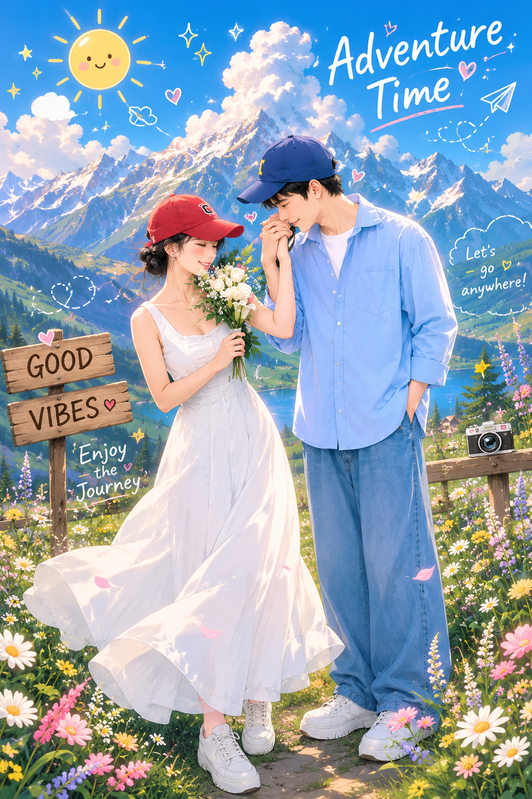 Transform your uploaded photo into an adorable hand-drawn anime illustration,...