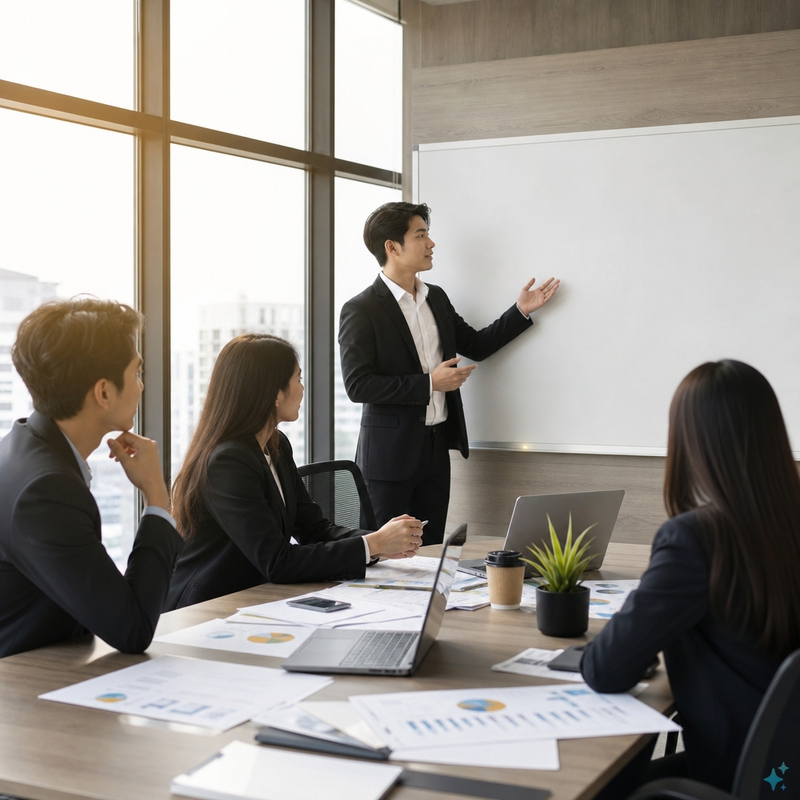 Tạo một tấm ảnh cho ngành quản trị kinh doanh . Với đặc điểm phong cách thực tế . Nếu...