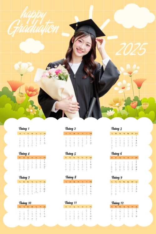 Mẫu thiết kế Lịch đơn treo tường Tốt nghiệp, kỉ yếu, Graduation, yearbook, đơn giản, simple, minimalist, tối giản