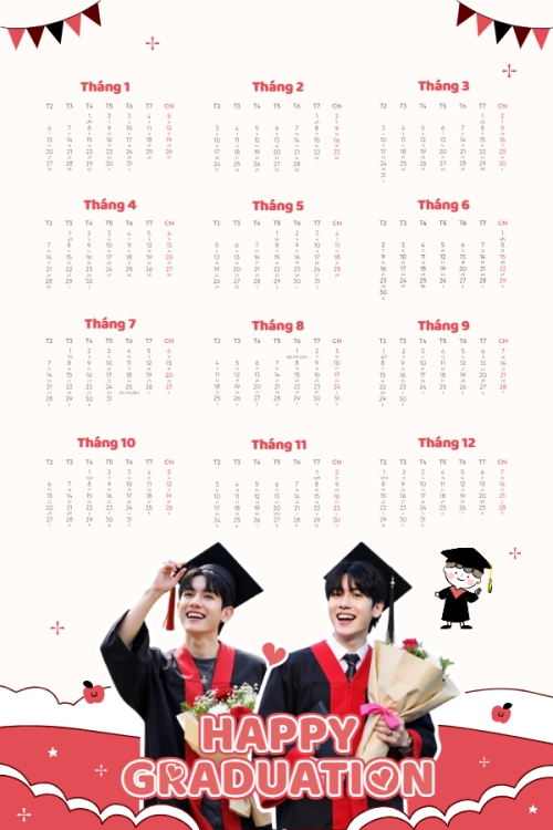 Mẫu thiết kế Lịch đơn treo tường Tốt nghiệp, kỉ yếu, Graduation, yearbook, dễ thương, cute