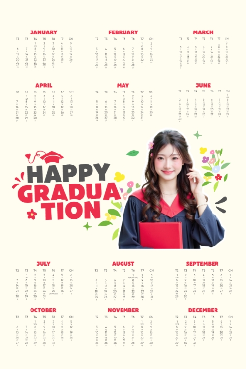 Mẫu thiết kế Lịch đơn treo tường Tốt nghiệp, kỉ yếu, Graduation, yearbook, dễ thương, cute