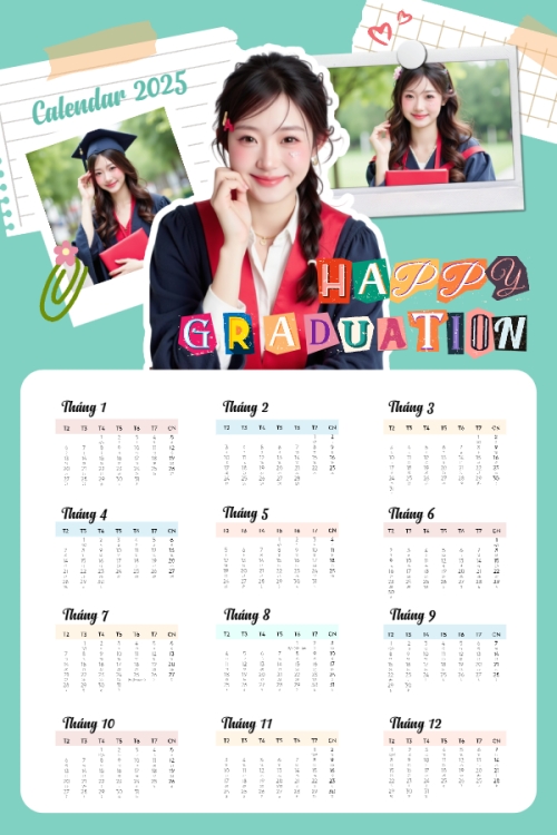 Mẫu thiết kế Lịch đơn treo tường Tốt nghiệp, kỉ yếu, Graduation, yearbook, đơn giản, simple, minimalist, tối giản