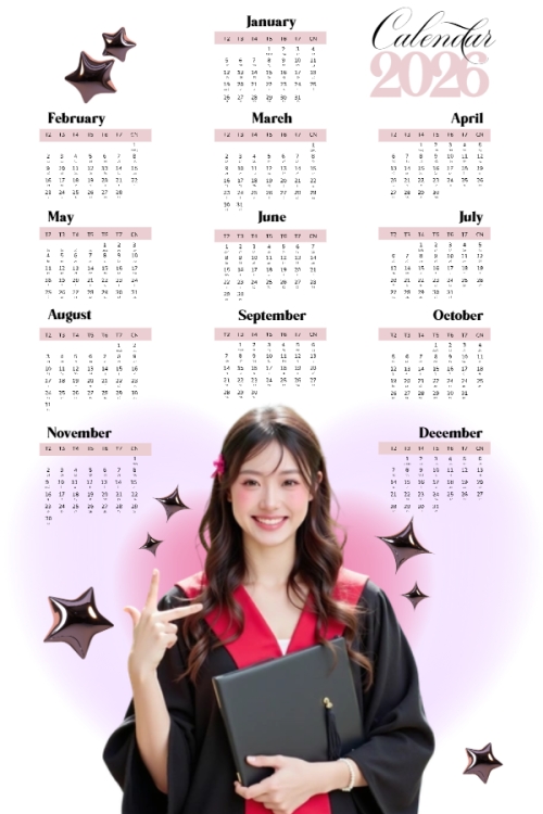 Mẫu thiết kế Lịch đơn treo tường Tốt nghiệp, kỉ yếu, Graduation, yearbook, đơn giản, simple, minimalist, tối giản