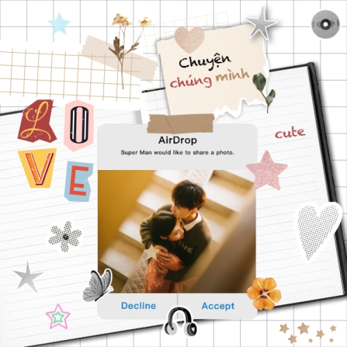 Mẫu thiết kế Photobook vuông Scrapbook, scrap, cute, dễ thương, vintage, tình yêu, love, cặp đôi, couple