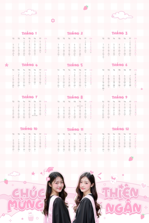 Mẫu thiết kế Lịch đơn treo tường Tốt nghiệp, kỉ yếu, Graduation, yearbook, dễ thương, cute	