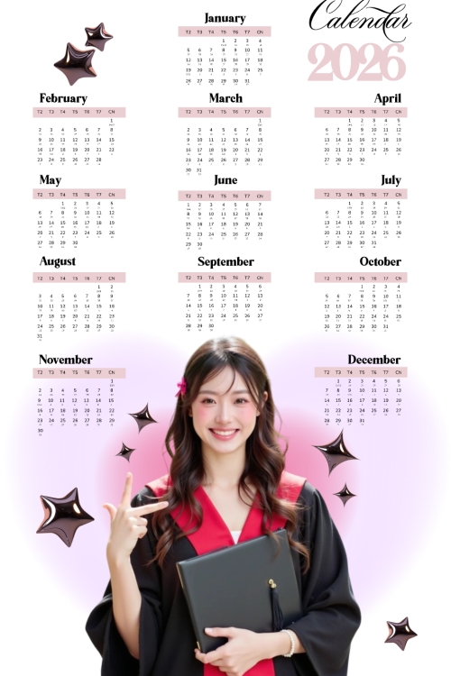 Mẫu thiết kế Lịch đơn treo tường Tốt nghiệp, kỉ yếu, Graduation, yearbook, đơn giản, simple, minimalist, tối giản