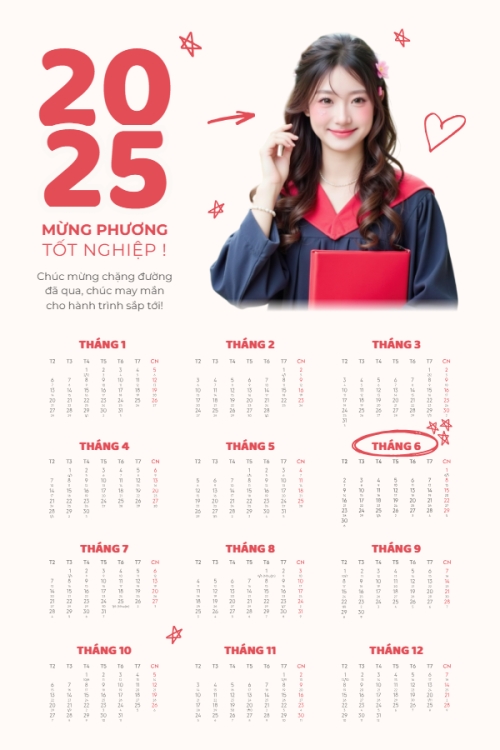 Mẫu thiết kế Lịch đơn treo tường Tốt nghiệp, kỉ yếu, Graduation, yearbook, dễ thương, cute