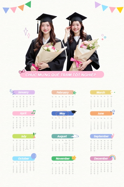 Mẫu thiết kế Lịch đơn treo tường Tốt nghiệp, kỉ yếu, Graduation, yearbook, dễ thương, cute