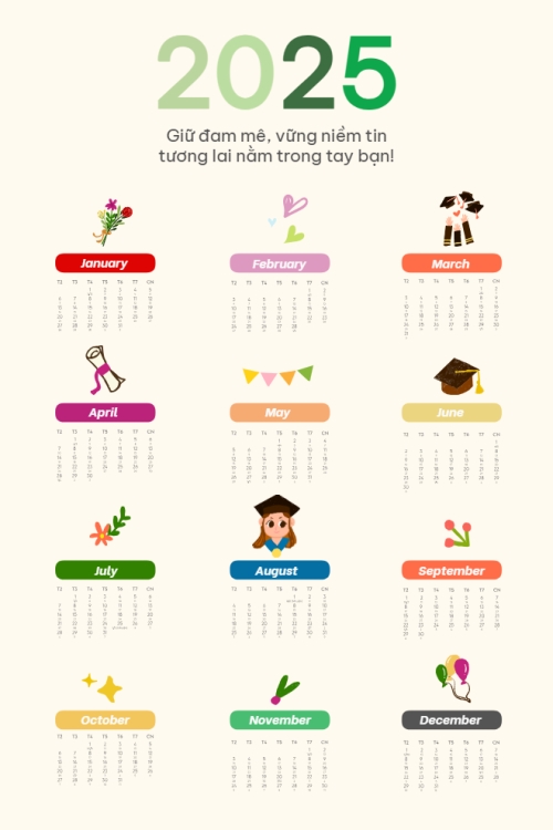 Mẫu thiết kế Lịch đơn treo tường Tốt nghiệp, kỉ yếu, Graduation, yearbook, dễ thương, cute